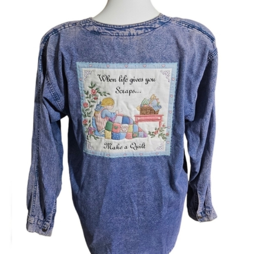 Vintage Patch Denim shirt Blue Size L •When life gives you scraps.make a quilt - Picture 12 of 12
